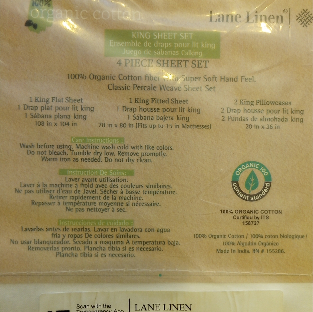 NWT King Size Sheet Set White, Extra Pillow Cases - Picture 4 of 5